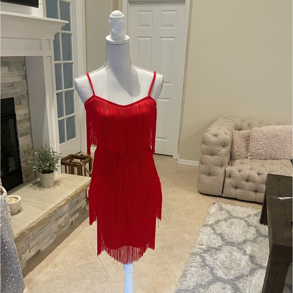 PrettyLittle Thing, Red tassels short tight dress